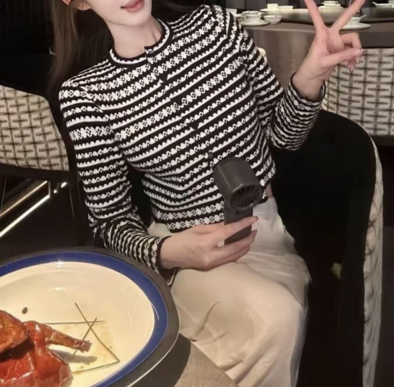 2025 Autumn Korean Designer Striped Knit Cardigan – Women's Elegant Tweed-Inspired Long Sleeve Sweater