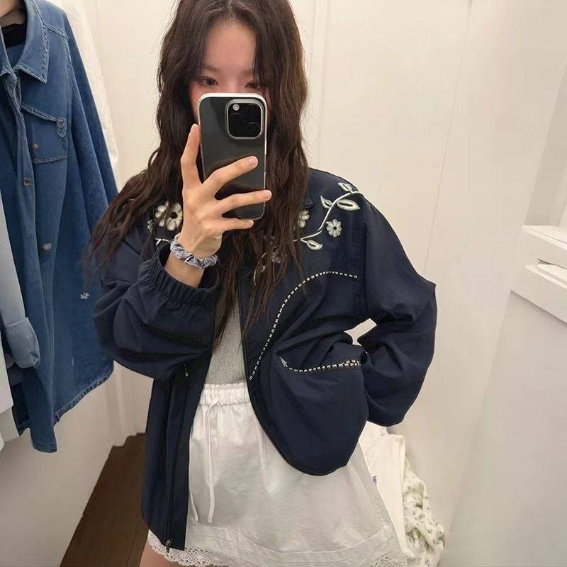 2025 Autumn New Style National Trend Floral Embroidery Street Retro Jacket Baseball Jacket for Men and Women, Versatile Couple Outerwear Top